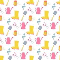 Garden tools, vector seamless pattern on white background in flat style