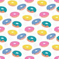 Colorful sugar donuts with icing on a white background. Vector seamless pattern in flat style