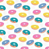 Colorful sugar donuts with icing on a white background. Vector seamless pattern in flat style