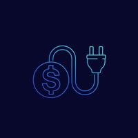 electricity costs, icon with electric plug, linear vector