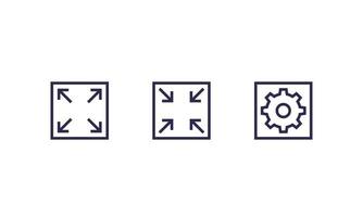 enlarge, reduce and settings, line icons vector