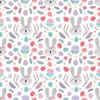 seamless Easter pattern with rabbit. Pattern with Easter bunny, eggs, cake. Design for textiles, packaging, wrappers, web, printing. Vector flat illustration
