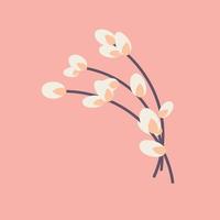 Willow twig isolated on a white background. Easter willow.Flat vector illustration. Design for Easter, packaging.