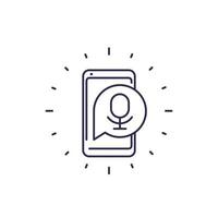 speech recognition app, line icon vector