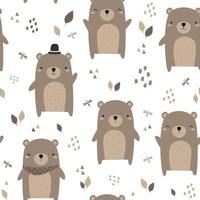 Cute teddy bear cartoon doodle seamless pattern vector