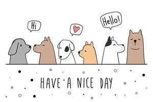 Cute dog puppy friend greeting cartoon doodle card vector