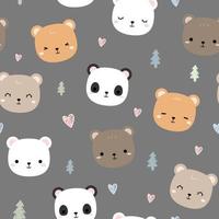 Cute teddy bear polar bear and panda cartoon doodle seamless pattern vector