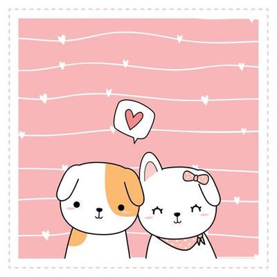 Cute dog puppy lover on pink background cartoon doodle card