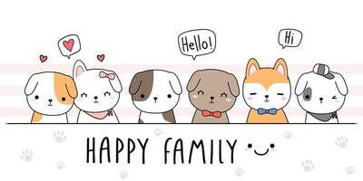 Cute dog puppy friend greeting cartoon doodle card vector