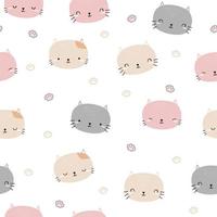 Cute chubby cat kitten head cartoon seamless pattern vector
