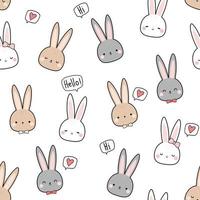 Cute rabbit bunny head cartoon doodle seamless pattern vector