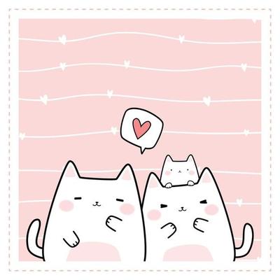 Cute chubby cat kitten family greeting cartoon doodle