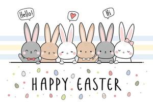 Cute rabbit bunny greeting happy easter cartoon doodle vector