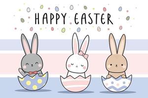 lindo conejito conejo sentado en doodle de dibujos animados de cáscara de huevo de pascua vector