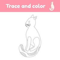 Coloring book with cute animal cat. For kids kindergarten, preschool and school age. Trace worksheet. vector