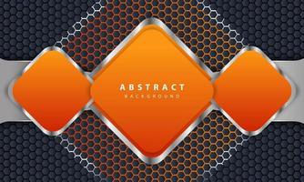 fondo naranja con estilo 3d. fondo rectangular con una combinación de líneas hexagonales y plateadas. vector