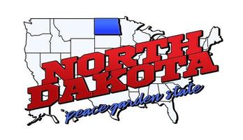ilustración vectorial con nosotros, el estado de Dakota del Norte en el mapa americano con letras