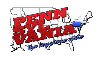 Ilustración vectorial con el estado de Pensilvania de EE. UU. en el mapa americano con letras vector
