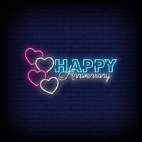 Happy Anniversary Neon Signs Style Text Vector