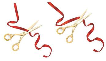 Golden scissors cut the red ribbon Royalty Free Vector Image