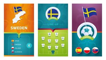 conjunto de banners verticales de fútbol europeo del equipo de suecia para redes sociales vector