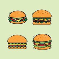 Ilustración de vector de línea de un conjunto de hamburguesas de comida rápida