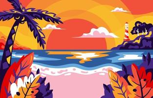 Summer Beach Sunset Background vector