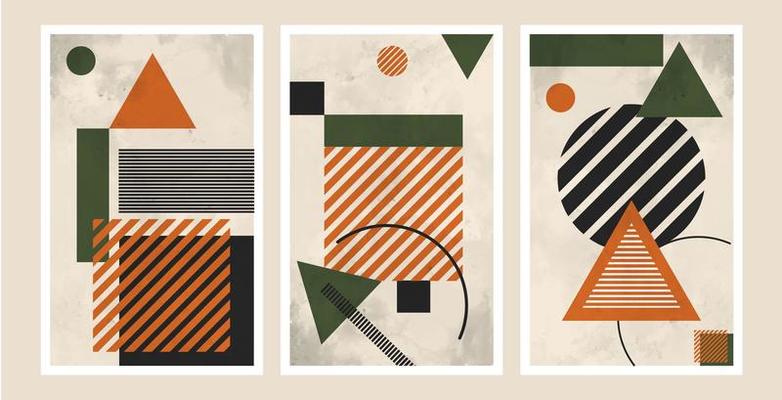 Set Of Abstract Geometric Shapes Background Compositions, Suitable For Printing As A Paintng, Interior Decoration, Social Posts, Flyers , Book Covers