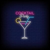 Cocktail Party Neon Signs Style Text Vector