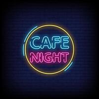 vector de texto de estilo de letreros de neón de noche de café