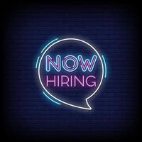 Now Hiring Neon Signs Style Text Vector