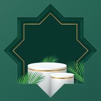 3d Islamic Minimal Cylinder Podium in Green Background