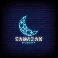 Ramadan Mubarak Neon Signs Style Text Vector