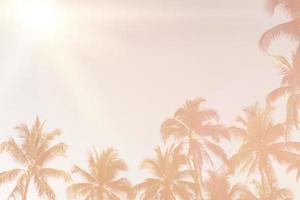 Tropical palm coconut trees on sunset sky flare and bokeh nature background photo