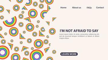 design for the landing page of a website and mobile apps rainbow flag in the form of circles and triangles LGBT  symbol space for information and navigation buttons on the site vector