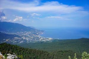 Distant landscape of hills, a cloudy blue sky, the Black Sea and Yalta, Crimea photo