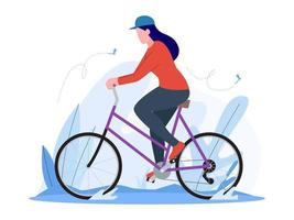 mujer montando una bicicleta vintage ilustración vector