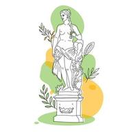 Ancient Greek goddess statue in a continuous line. Vector illustration. Modern drawing. Park in summer.OneLine style.