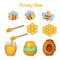 Watercolor Honey and bee set . vector