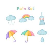 rain set watercolor style. vector