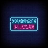 Donate Please Neon Signs Style Text Vector