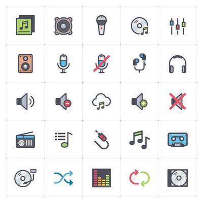 Voice and Audio line with color icons. Vector illustration on white background.