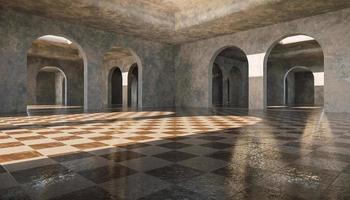 Gallery of infinite concrete arches with marble tile photo