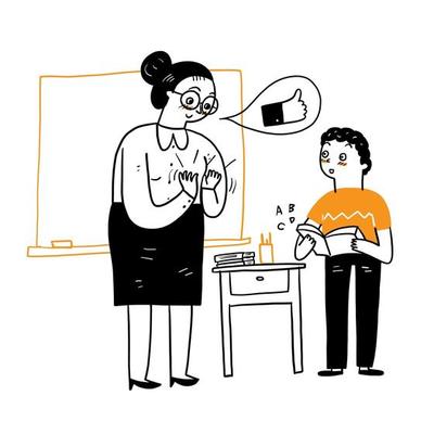 Teacher praises student with applause for doing good
