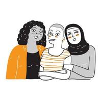 A group of women who are diverse in ethnicity and skin color. vector