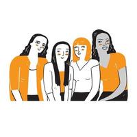 A group of women who are diverse in ethnicity and skin color. vector