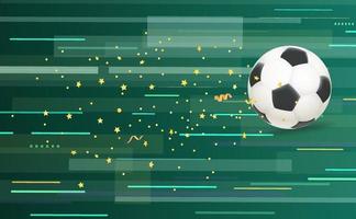 Soccer ball and confetti on abstract green background vector