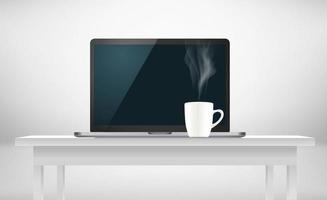 Working morning with laptop and hot coffee. layered vector mock up