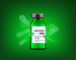 Covid-19 vaccine versus virus vector concept. Coronavirus illustration with vial and coronavirus moleculas