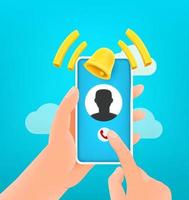 Unknown internet call via modern smartphone. Cute 3d style illustration vector